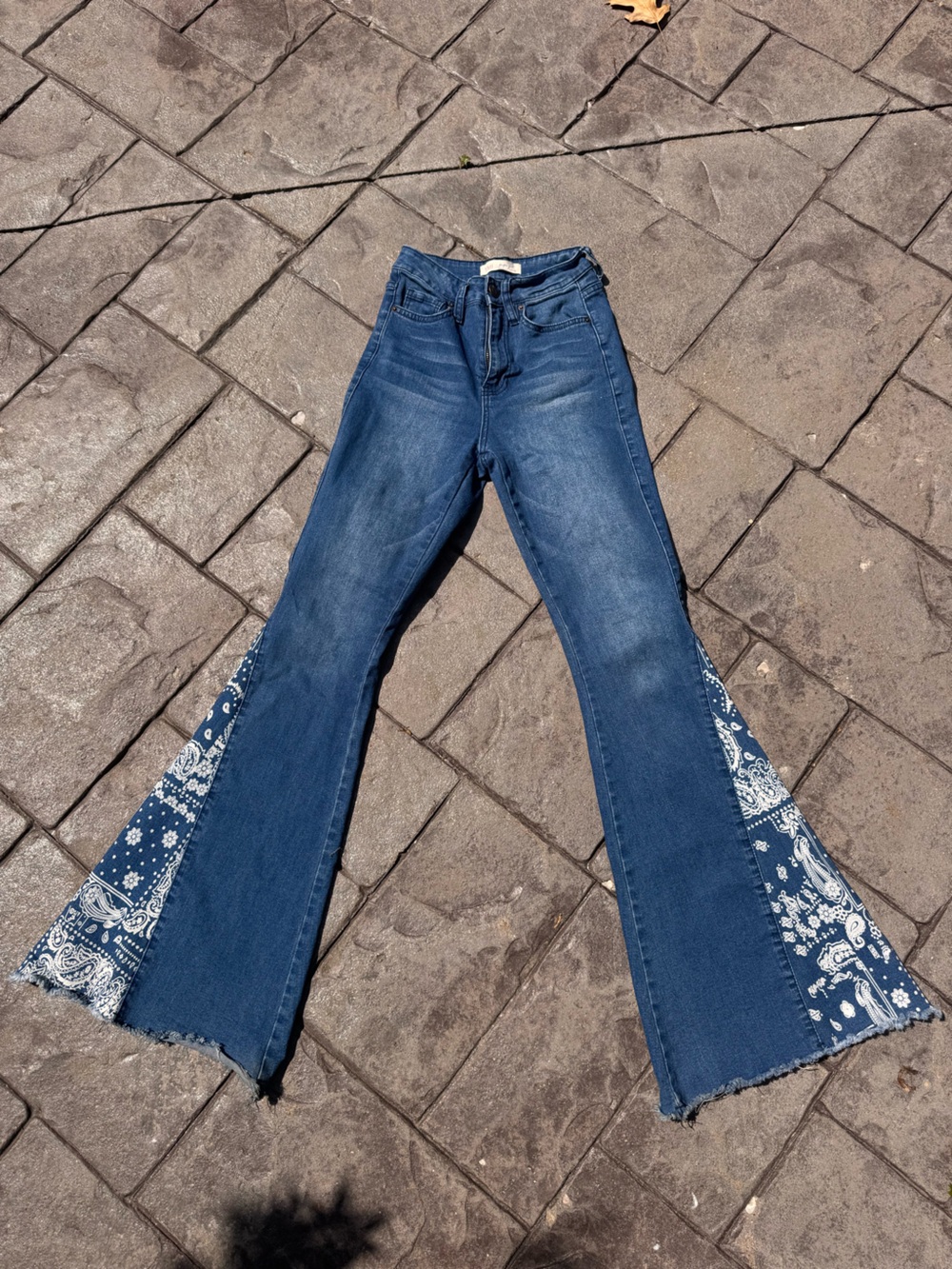 YMI Blue Flare Jeans with Bandana Inset